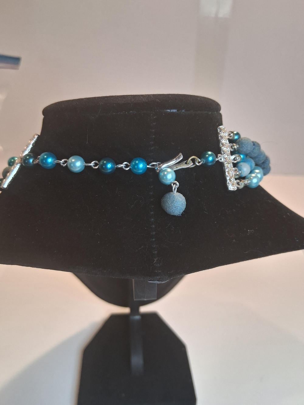 Multi-Strand Blue Beaded Statement Necklace - Picture 2 of 3